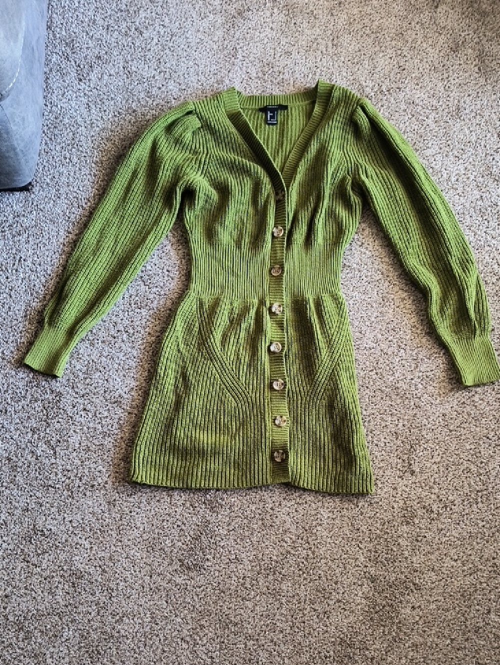 Forever 21 Olive Green Ribbed Button-Front Sweater Dress